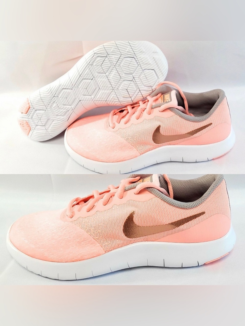 Nike Flex Contact Girls Youth Size 6Y Pink Rose Gold White Sneakers 917937-600